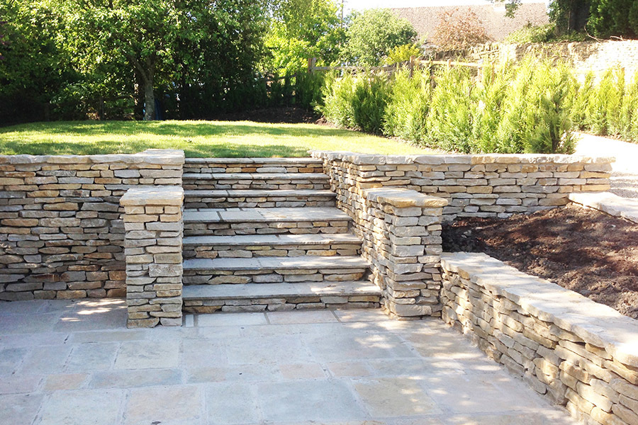 Cotswold Stone Walling Wall Steps Patio Raised Beds