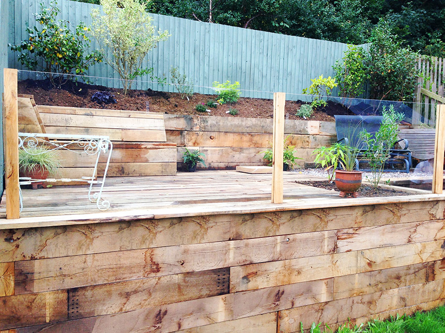 Terraced City Garden Decking Sleeper Wall Built In Seating